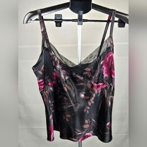Vintage Y2K Satin Babydoll Whimsigoth Floral Lacw Lined Cami, Large